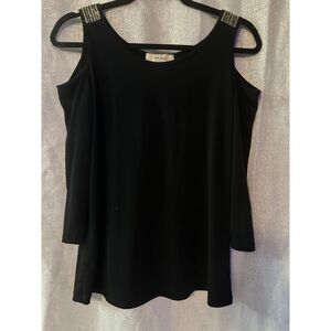 Elegant Black Evening Top with Embellished Straps - Flowing Sleeveless Design